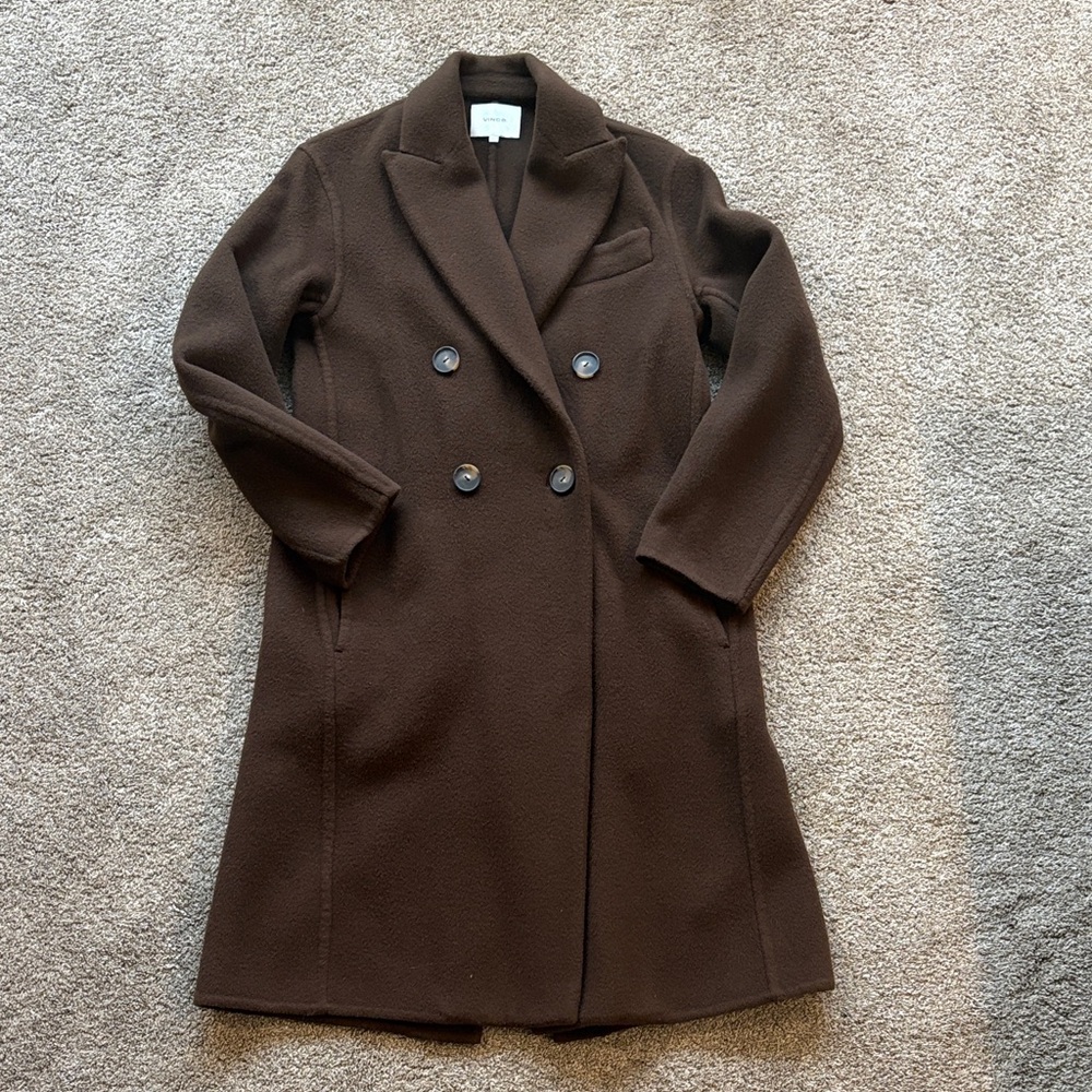 Vince Wool Blend Elegant Brown Double-Breasted Women's Coat
